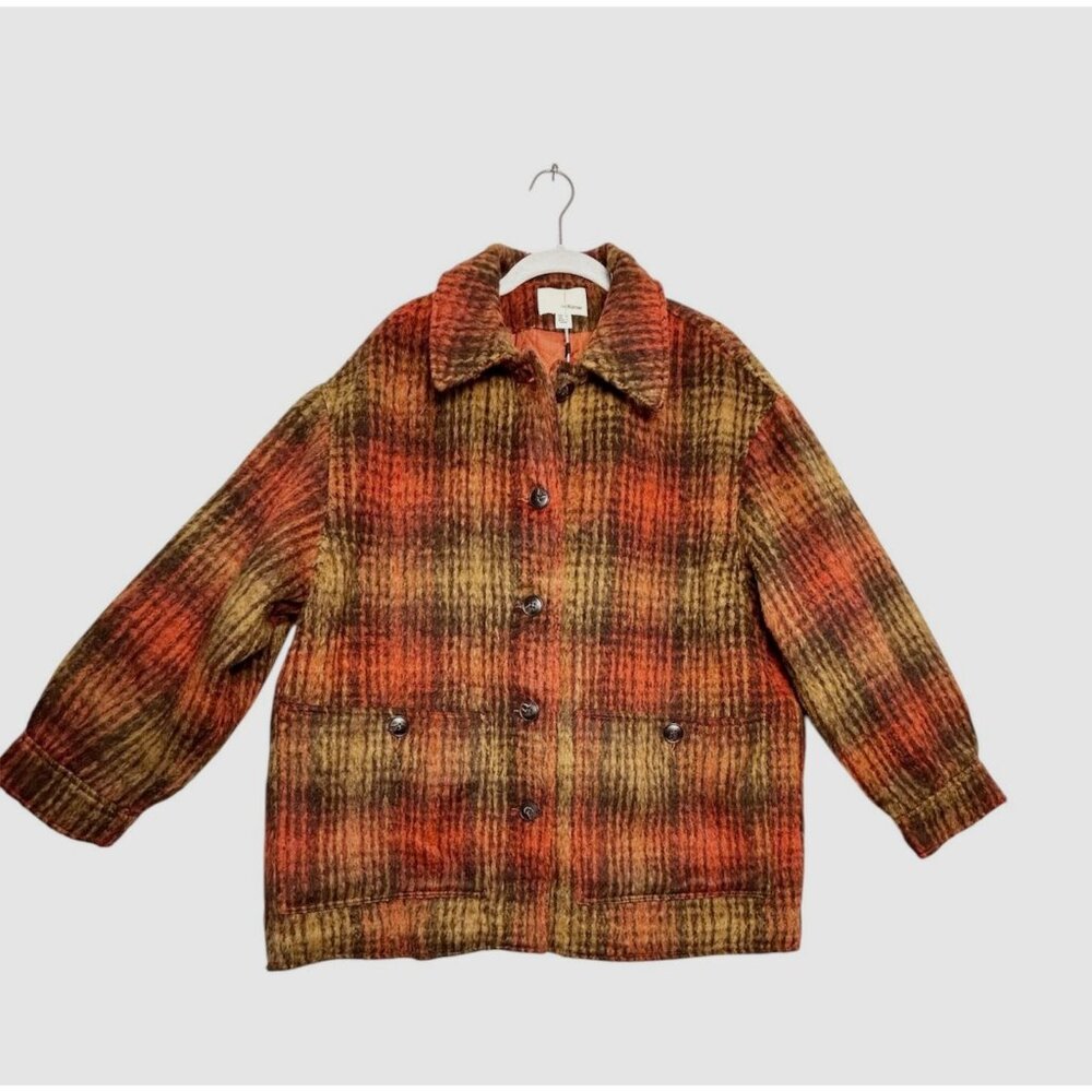 The Korner Women's Multicolor Plaid Fuzzy Shacket Coat - Sz M - NWT